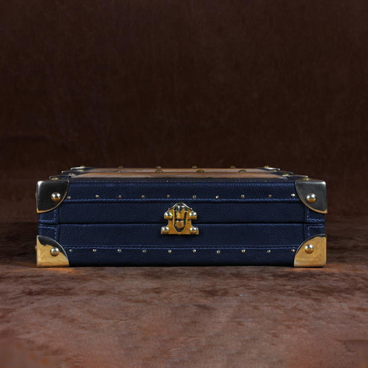 Luxury Blue Leather Necklace Trunk with Velvet Lining