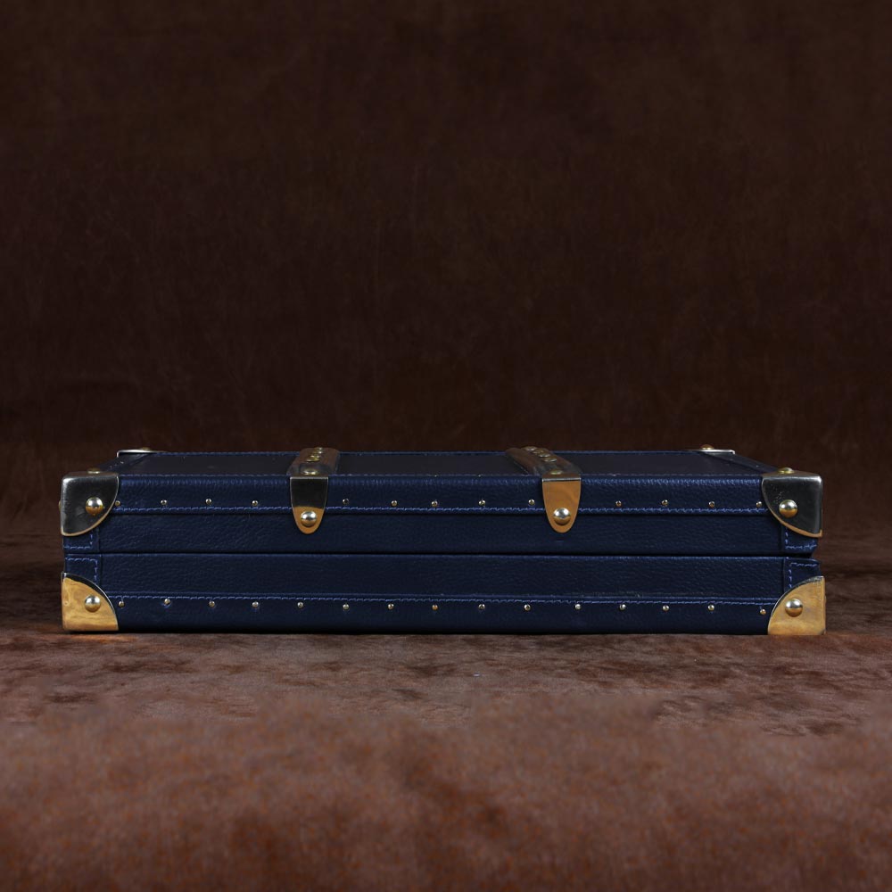 Luxury Blue Leather Necklace Trunk with Velvet Lining