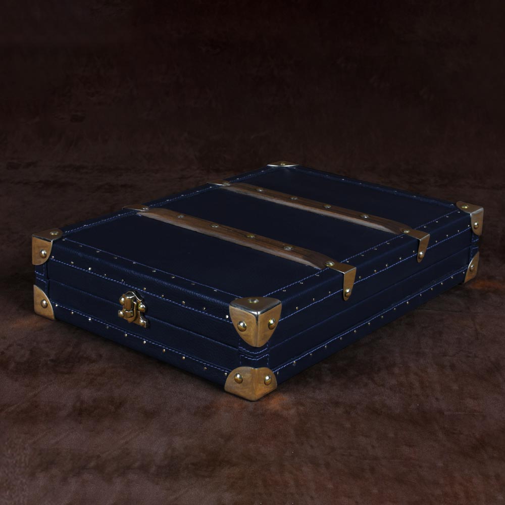 Luxury Blue Leather Necklace Trunk with Velvet Lining