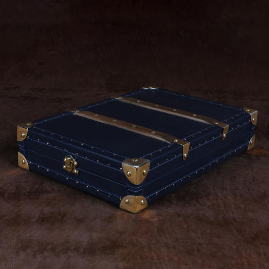 Luxury Blue Leather Necklace Trunk with Velvet Lining