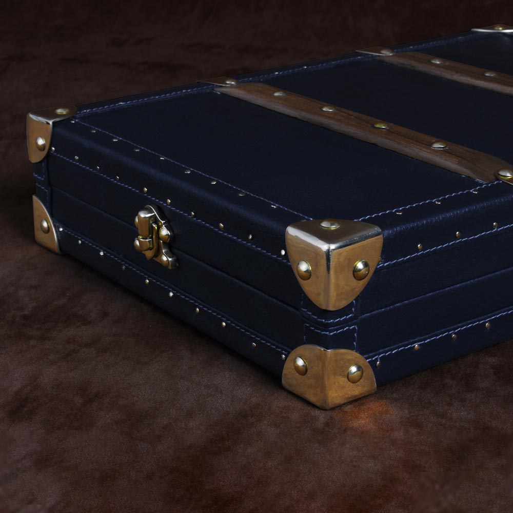 Luxury Blue Leather Necklace Trunk with Velvet Lining