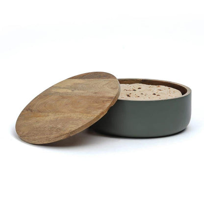 Handcrafted Luca Green Wooden Roti Box with Natural Finish