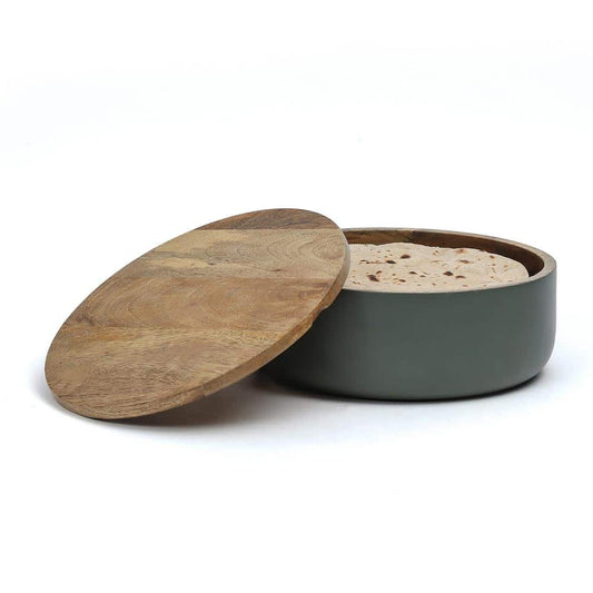 Handcrafted Luca Green Wooden Roti Box with Natural Finish