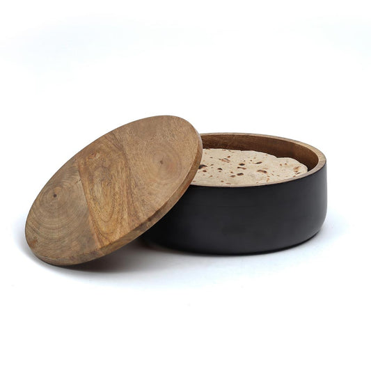 Elegant Luca Black Hand-Painted Solid Wood Roti Box
