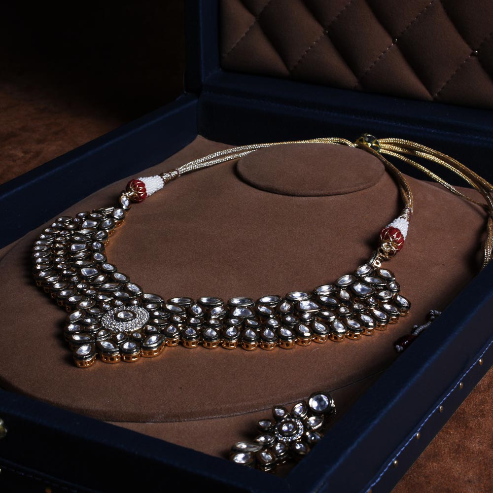 Luxury Blue Leather Necklace Trunk with Velvet Lining