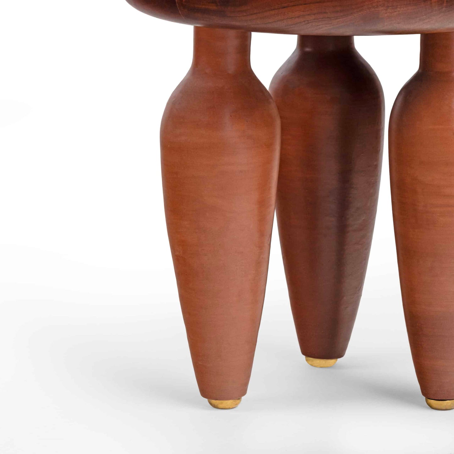 Handcrafted Klei Collection Terracotta Brass Stool with Plush Fabric
