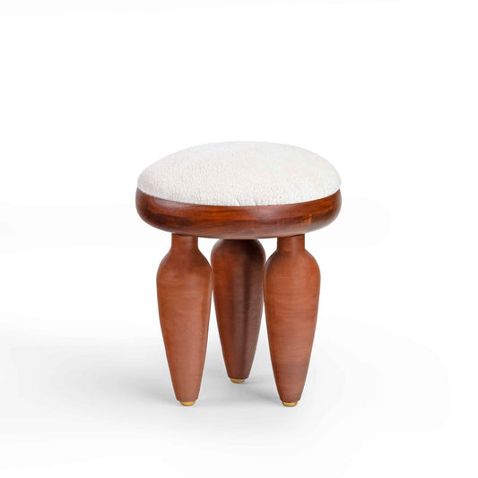Handcrafted Klei Collection Terracotta Brass Stool with Plush Fabric
