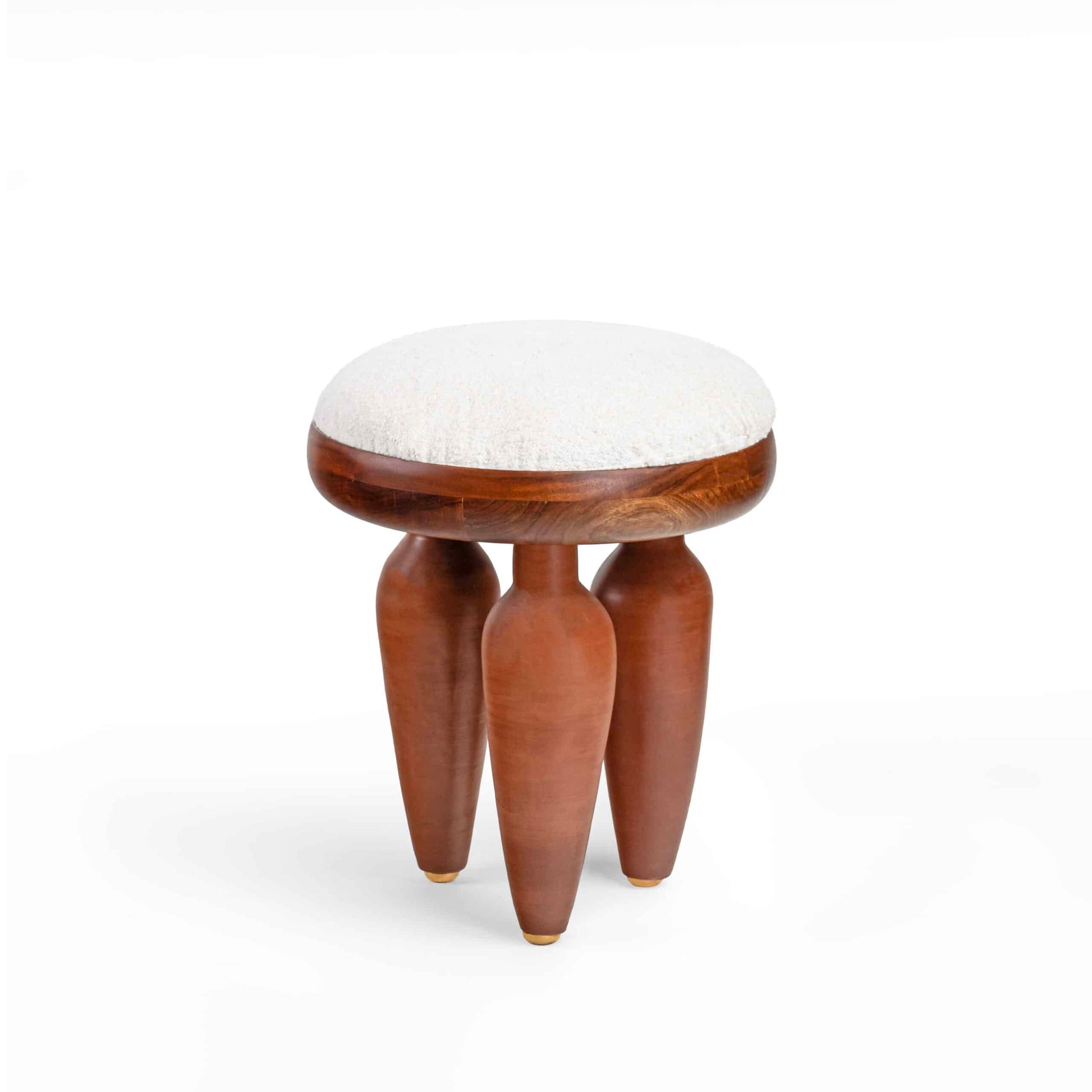 Handcrafted Klei Collection Terracotta Brass Stool with Plush Fabric