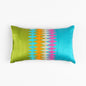 Ikat Silk Dupion Cushion Cover – Lime Green & Turquoise with Multicolour Ikat Embroidery | 4 Sizes