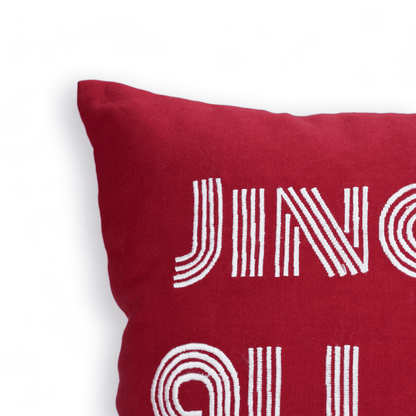 Red White Christmas Pillow Cover with Jingle Embroidery