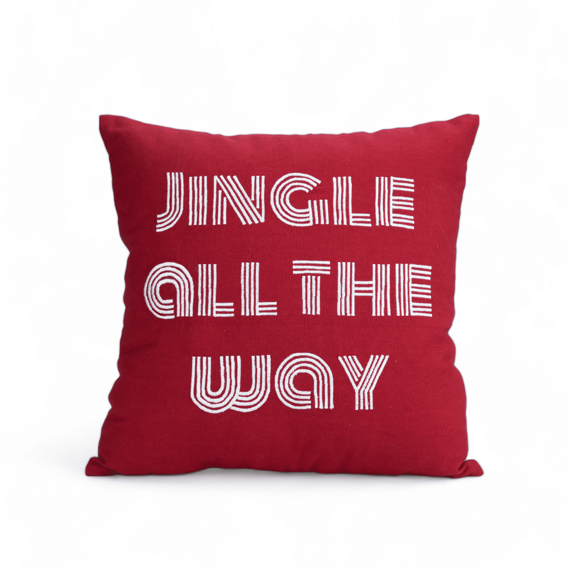 Red White Christmas Pillow Cover with Jingle Embroidery