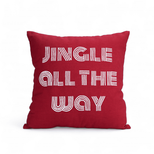Red White Christmas Pillow Cover with Jingle Embroidery