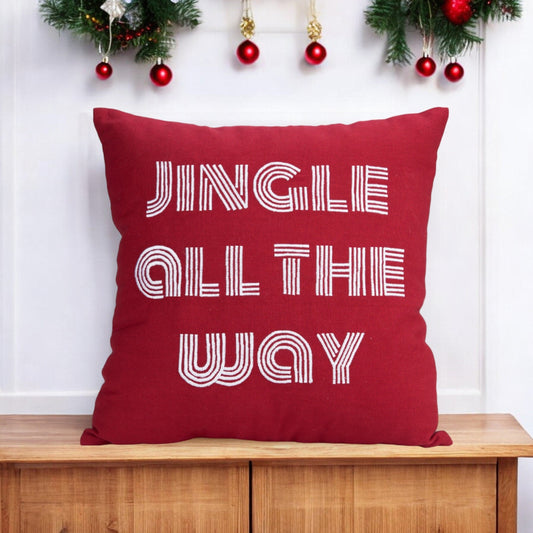 Red White Christmas Pillow Cover with Jingle Embroidery