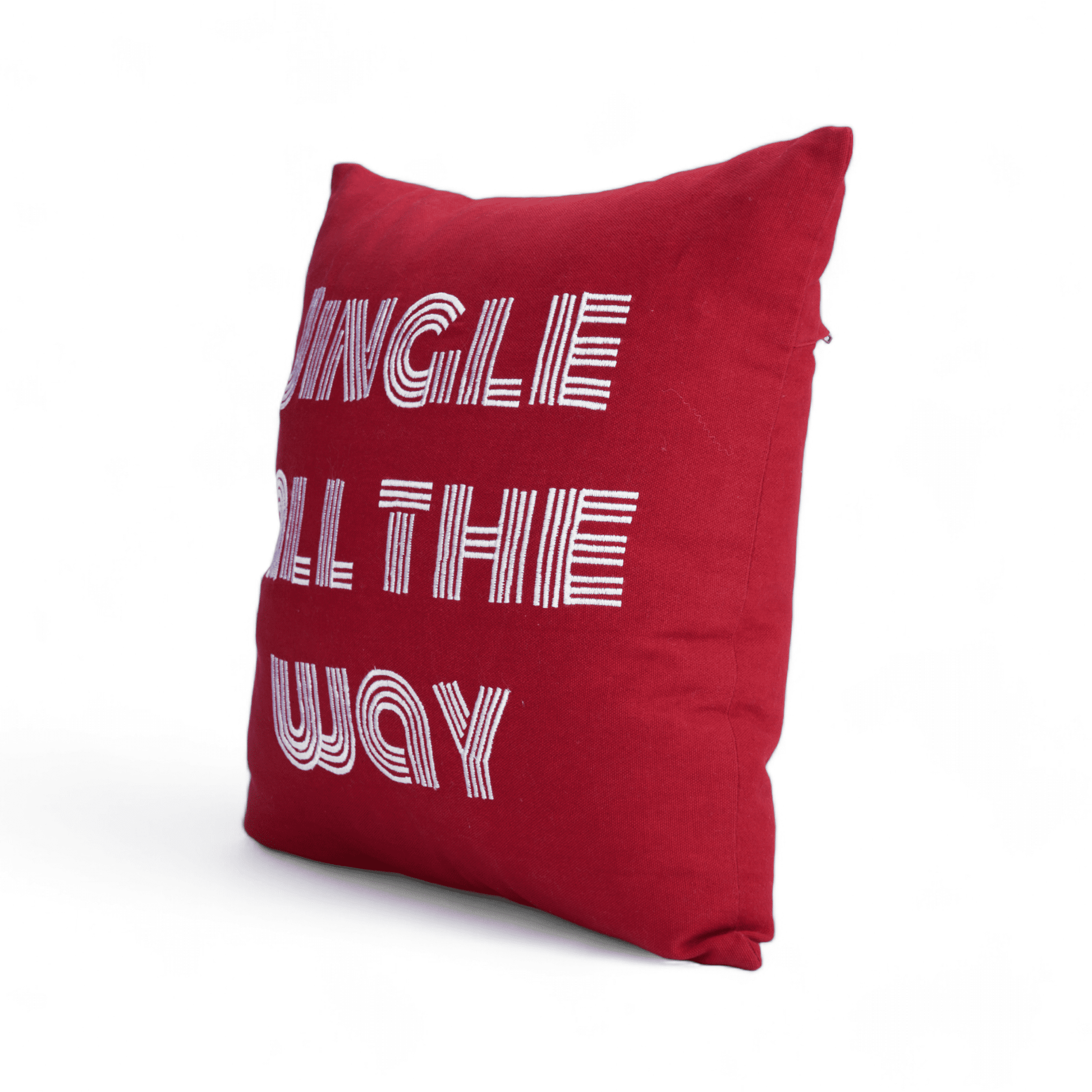 Red White Christmas Pillow Cover with Jingle Embroidery