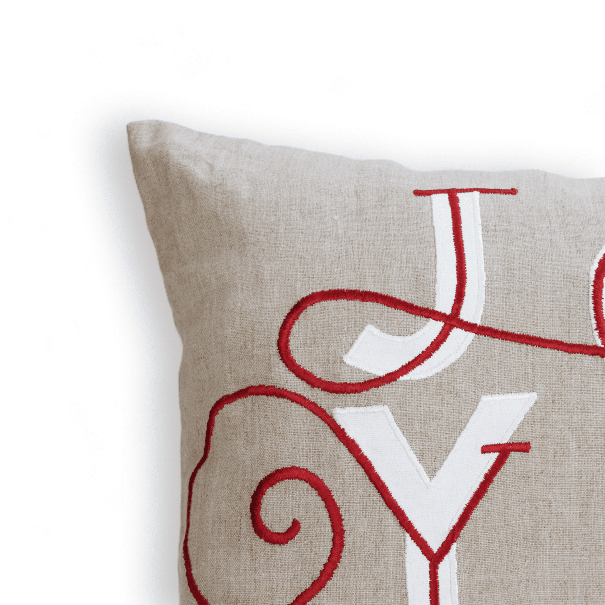 JOYFUL Christmas Linen Pillow Cover: Modern Retro Embroidered Red & White Design