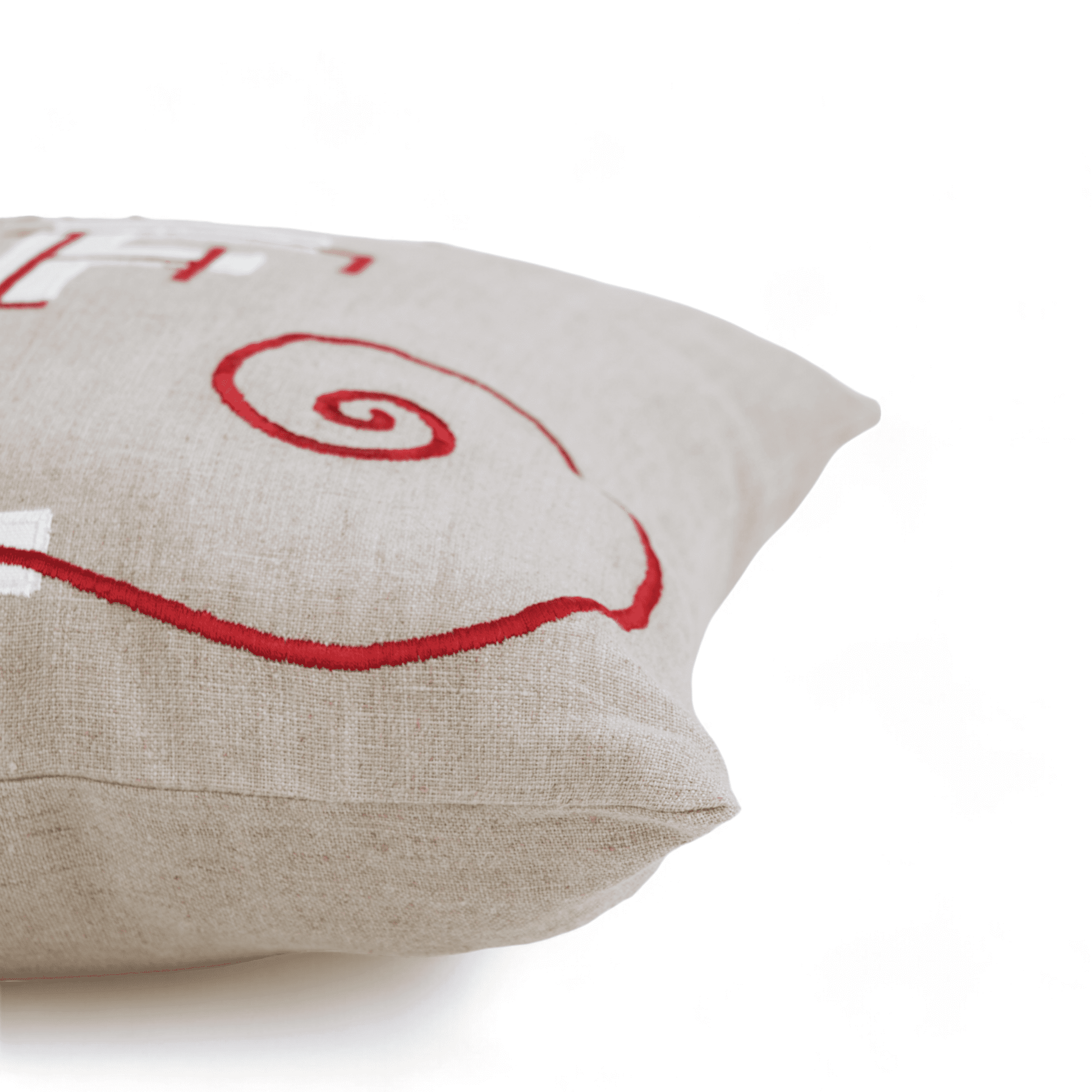 JOYFUL Christmas Linen Pillow Cover: Modern Retro Embroidered Red & White Design