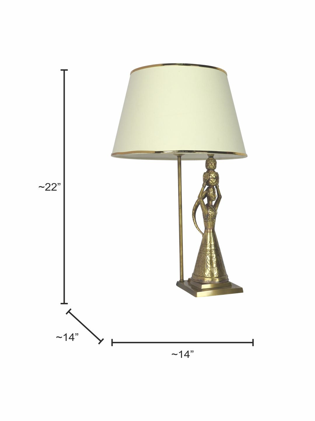 Antique Rajasthani Kalash Belle Brass Table Lamp with Off White Tapered Fabric Shade
