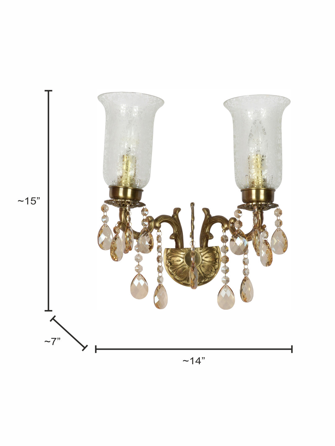 Brass Antique Glass Brass 2-Light Wall Sconce – 35.6 cm