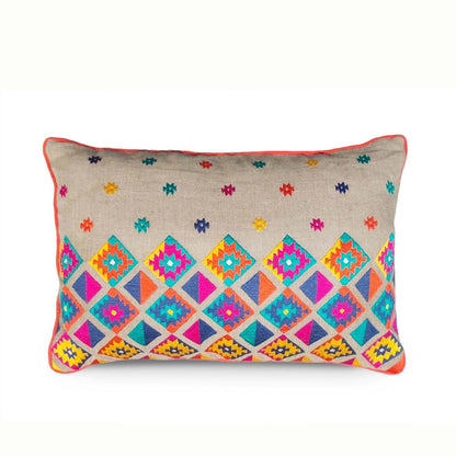 Folk Kilim Diamond Embroidered Linen Cushion Cover