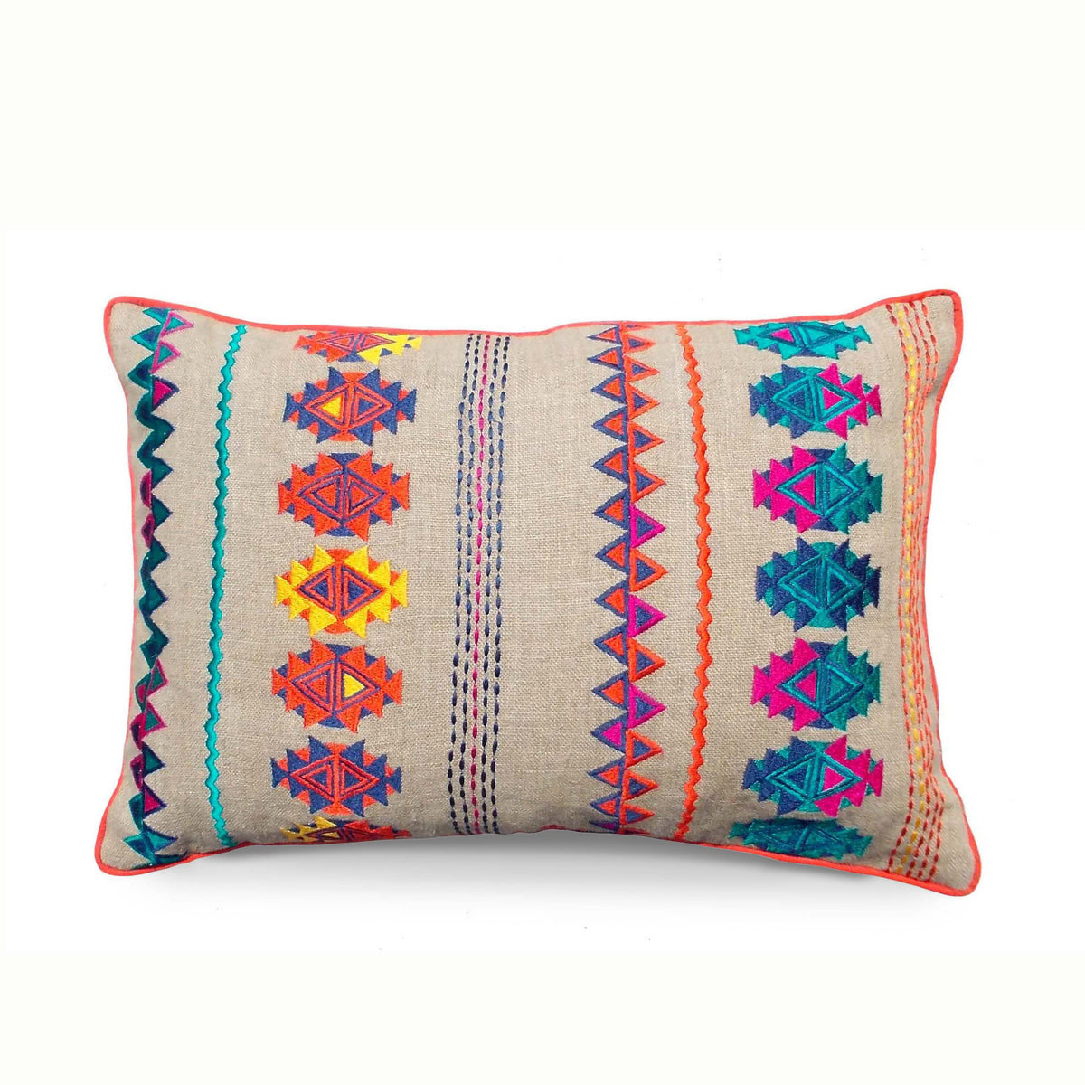 Folk Kilim Embroidered Linen Cushion Cover