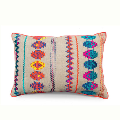 Handcrafted Moroccan Kilim Embroidered Cushion Cover Vibrant Linen