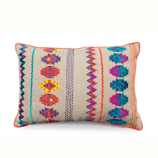 Handcrafted Moroccan Kilim Embroidered Cushion Cover Vibrant Linen