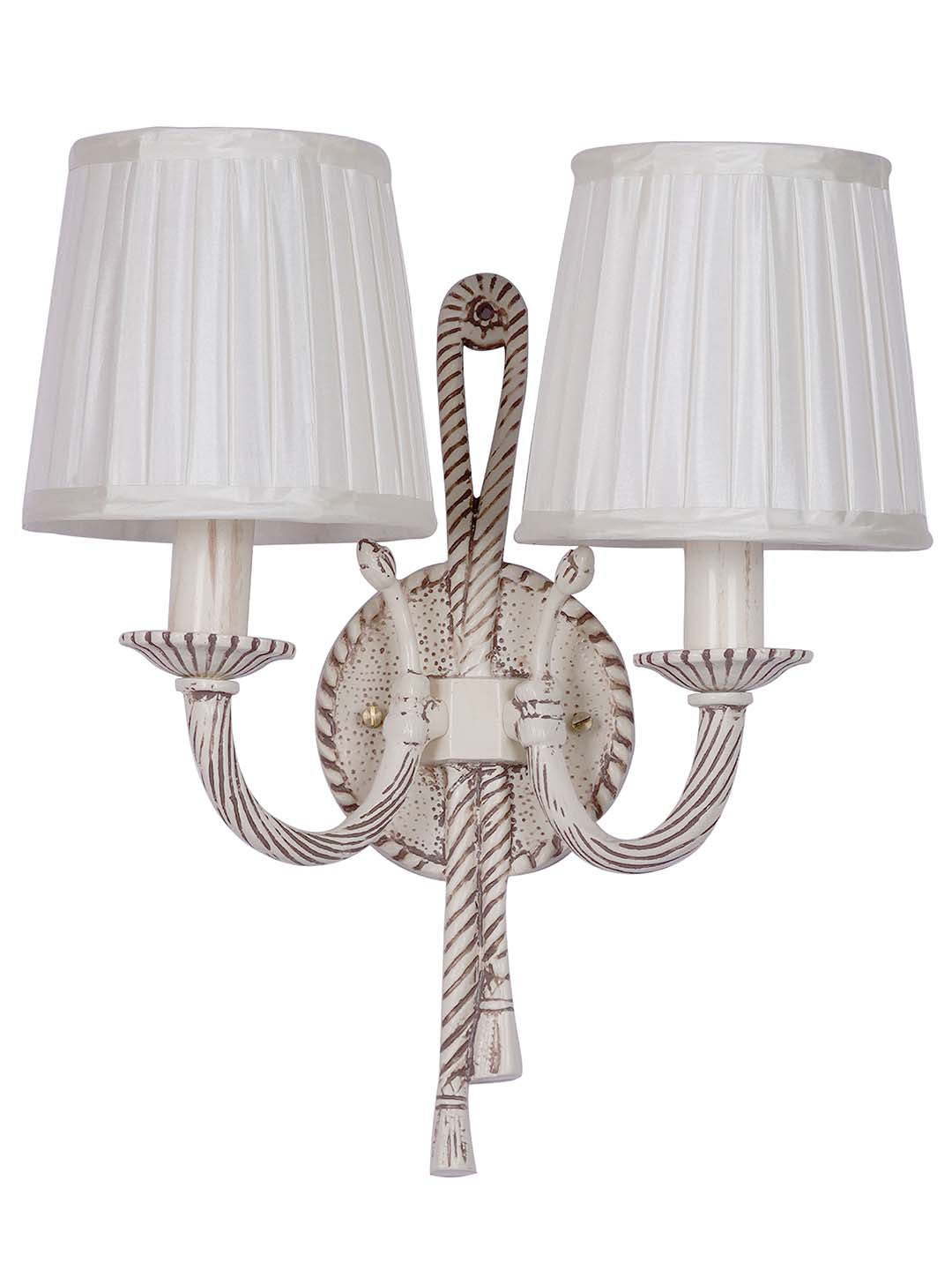 Distressed Creme Antique Aluminium Fabric 2-Light Wall Sconce – 35.6 cm