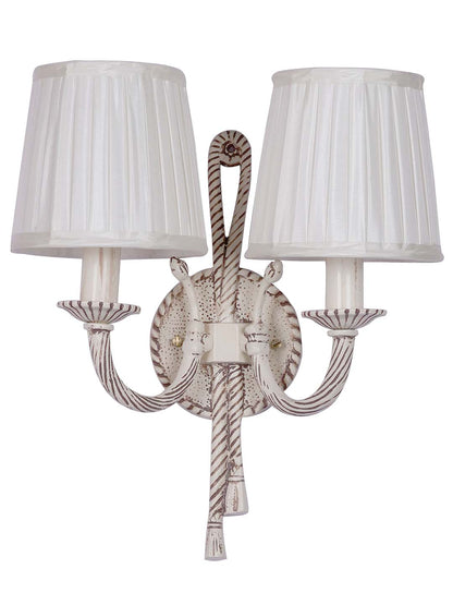 Distressed Creme Antique Aluminium Fabric 2-Light Wall Sconce – 35.6 cm