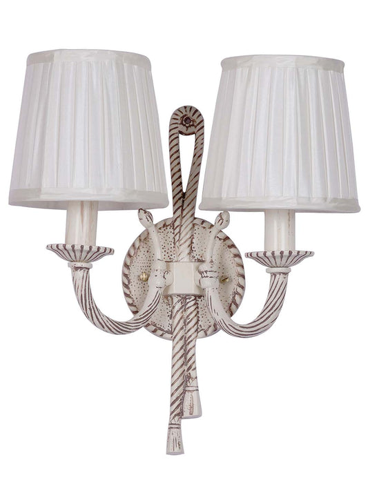 Distressed Creme Antique Aluminium Fabric 2-Light Wall Sconce – 35.6 cm