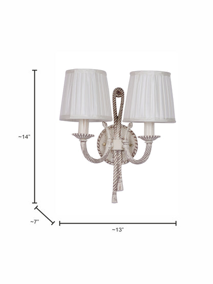 Distressed Creme Antique Aluminium Fabric 2-Light Wall Sconce – 35.6 cm