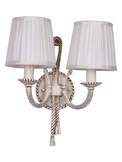 Distressed Creme Antique Aluminium Fabric 2-Light Wall Sconce – 35.6 cm