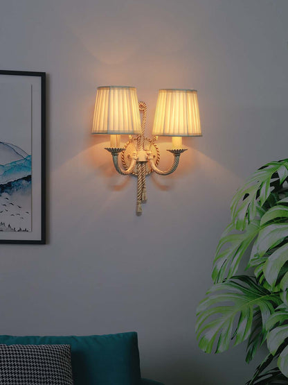 Distressed Creme Antique Aluminium Fabric 2-Light Wall Sconce – 35.6 cm