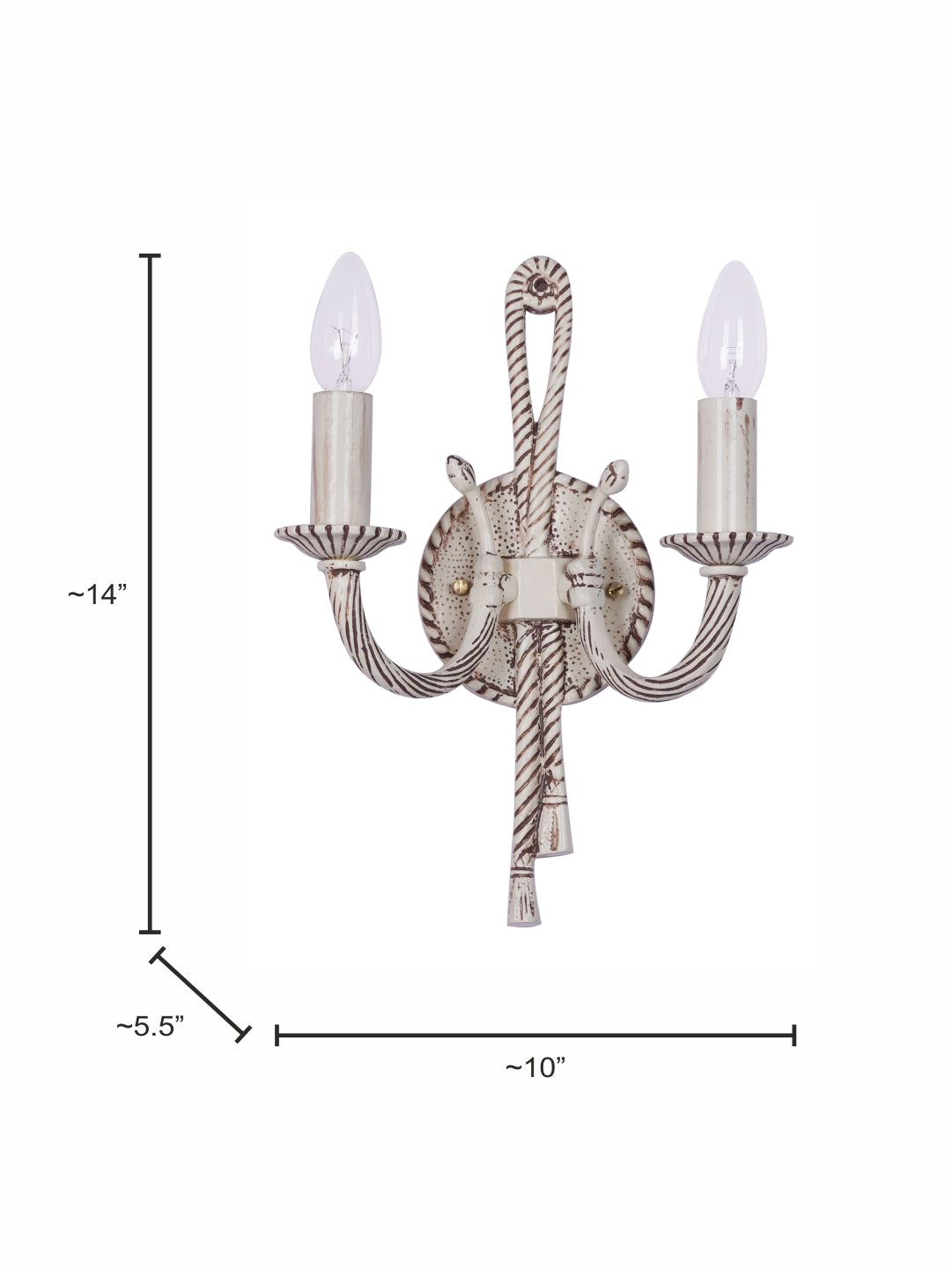 Creme Antique Aluminium 2-Light Wall Sconce – 35.6 cm
