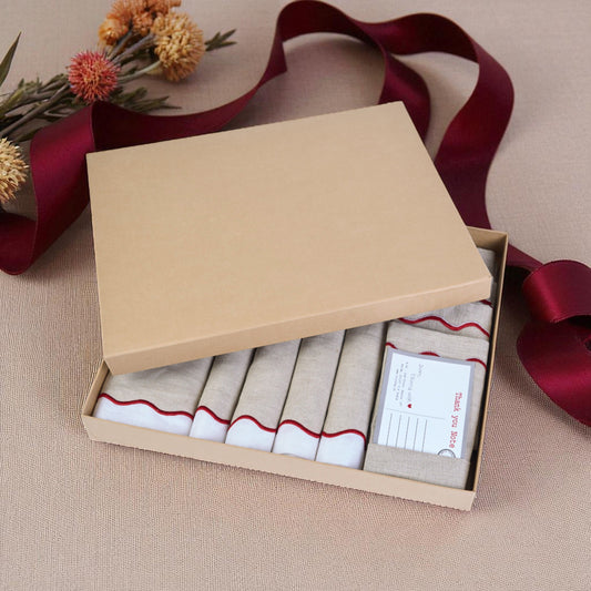 Christmas Table Linen GIFT PACK - in linen and cotton with wave scallop embroidery