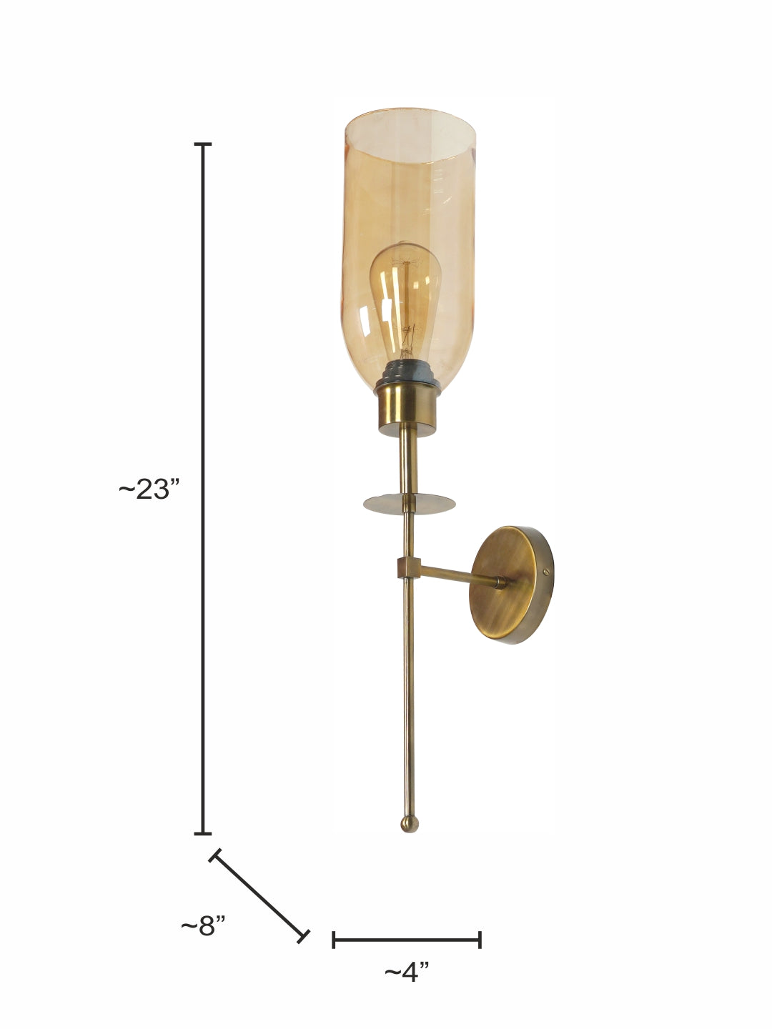 Gold Antique Stainless Steel Glass 1-Light Wall Sconce – 58.4 cm
