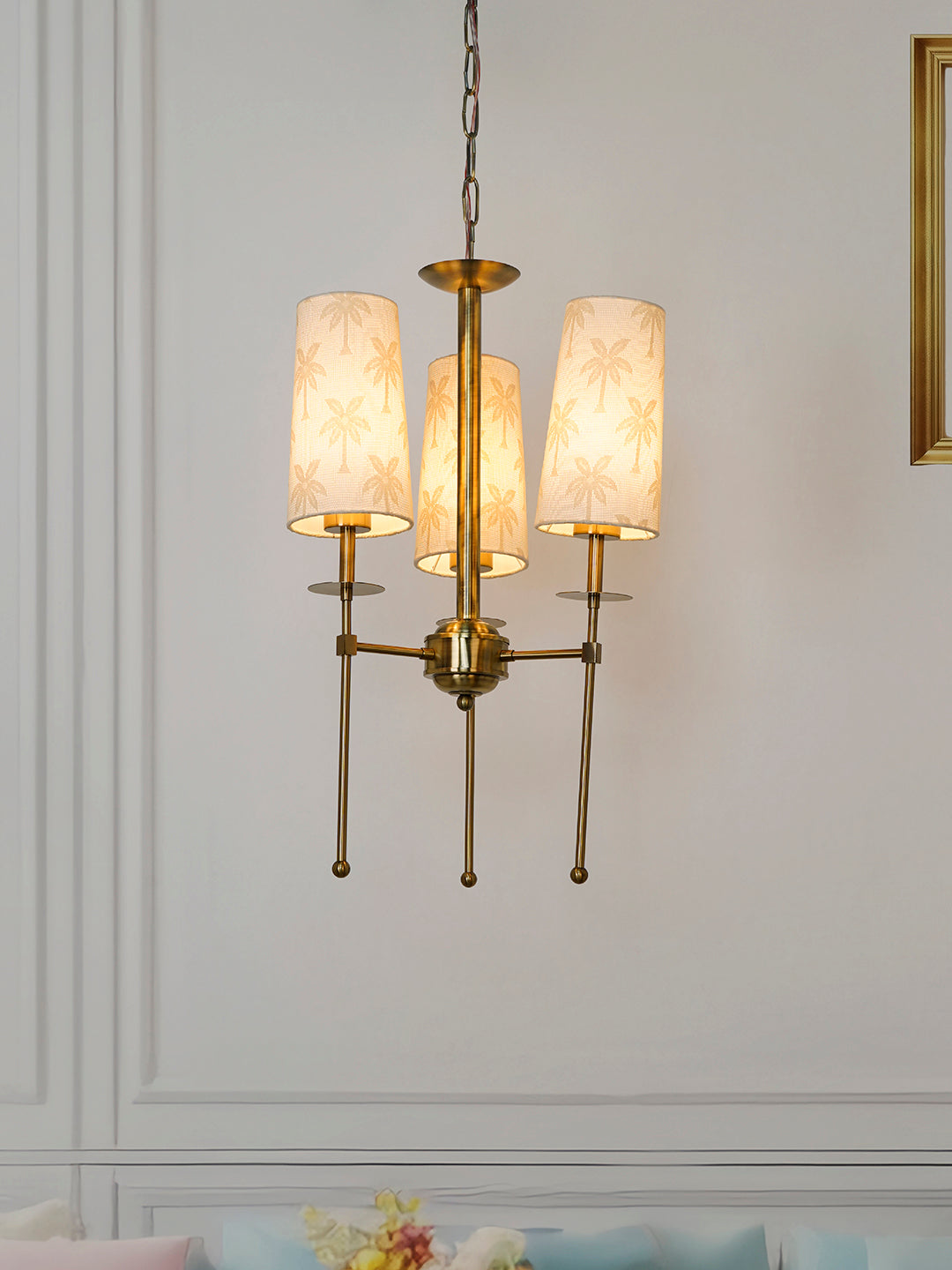 Antique Brass Steel 3-Light Compact Chandelier – 40.6 cm