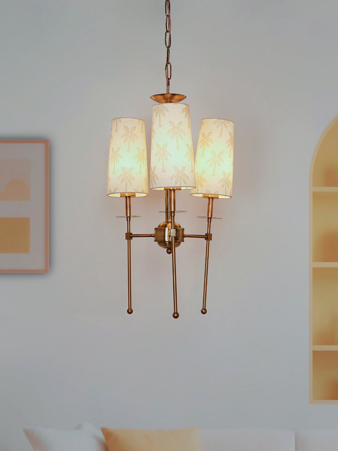 Antique Brass Steel 3-Light Compact Chandelier – 40.6 cm