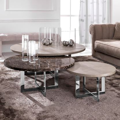 Luxury Round Nesting Coffee Tables Set - Marble Tops, Chrome Base, Modern Design