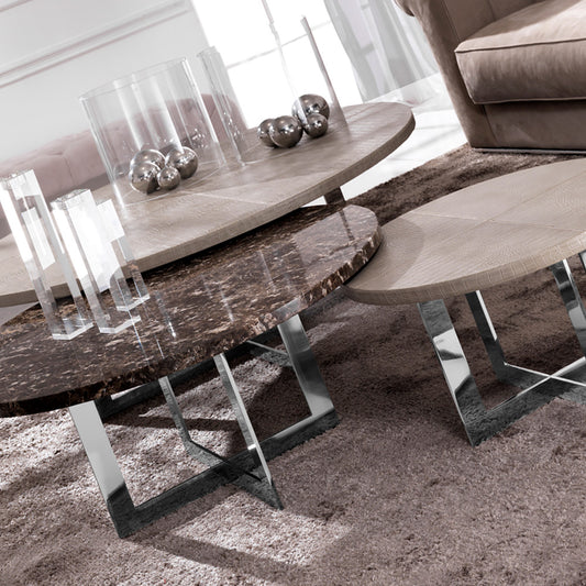 Luxury Round Nesting Coffee Tables Set - Marble Tops, Chrome Base, Modern Design
