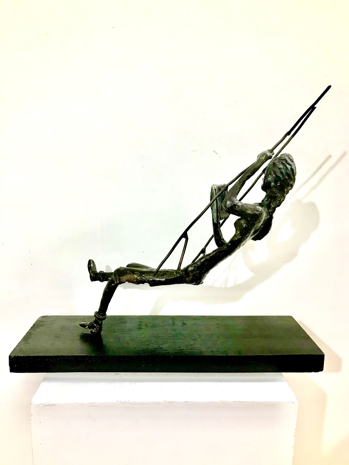 Serene Art Deco Bronze Sculpture: Girl Reading on a Swing by Usha Ramachandran