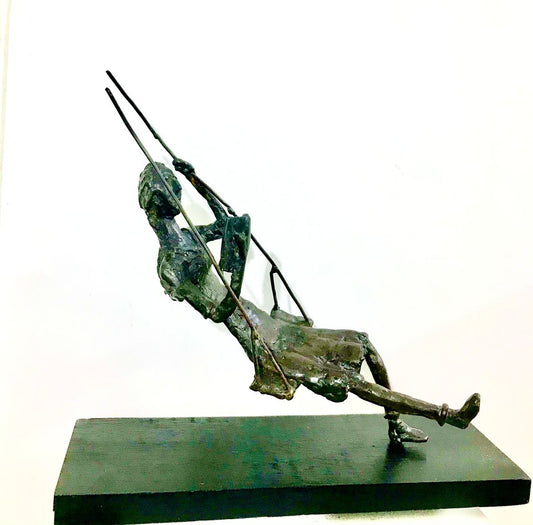Serene Art Deco Bronze Sculpture: Girl Reading on a Swing by Usha Ramachandran