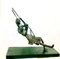 Serene Art Deco Bronze Sculpture: Girl Reading on a Swing by Usha Ramachandran