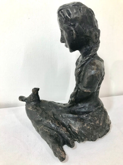 Exquisite Bronze Sculpture: The Story Teller by Usha Ramachandran, Art Deco Masterpiece
