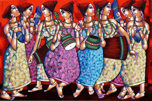 Sekhar Roy SYMPHONY Original Acrylic Painting: Baul Bengali Folk Musicians Art