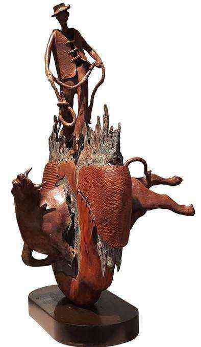 Subrata Paul's Dynamic Human Animal Power Wood Brass Contemporary Sculpture