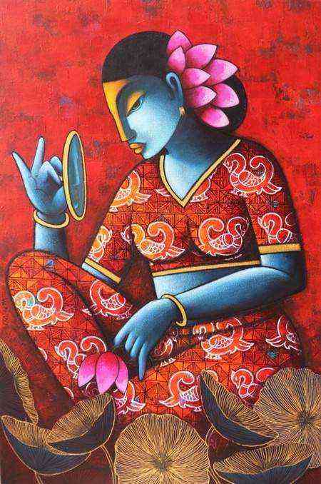 Pratiksha S Bothe's 'Celestial Beauty Sursundari' Original Acrylic Canvas Painting