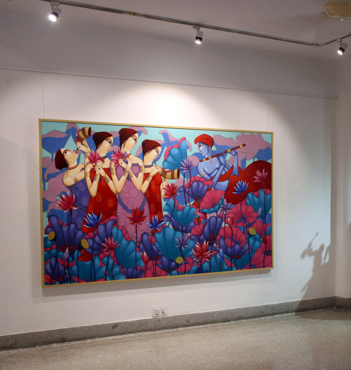 Vibrant Raag Basant Spring Celebration Art by Sekhar Roy: Krishna & Gopiyas Love Painting