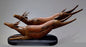 Elegant Bronze & Wood Deer Sculpture: Subrata Paul's 'Friendship' Art Piece