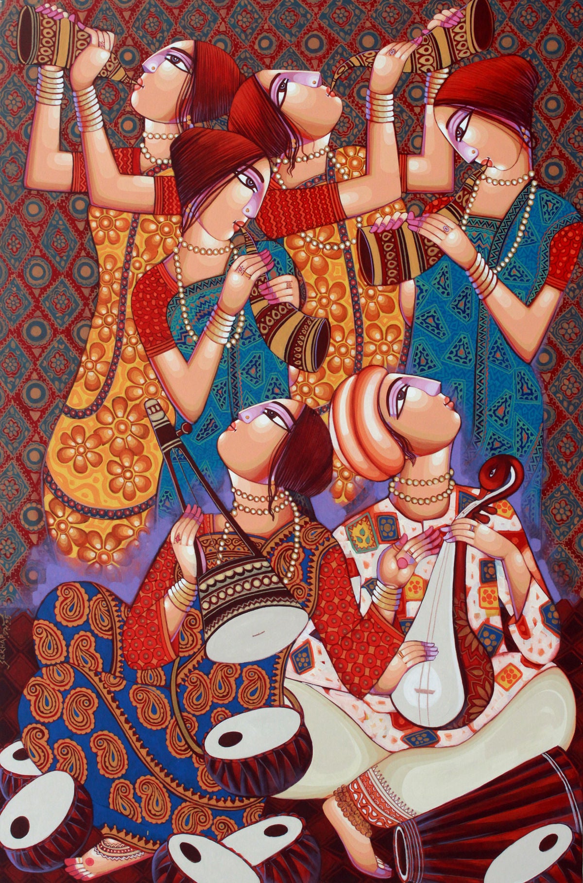 Sekhar Roy's 'Tune of Joy' Vibrant Abstract Canvas Painting for Modern Indian Homes