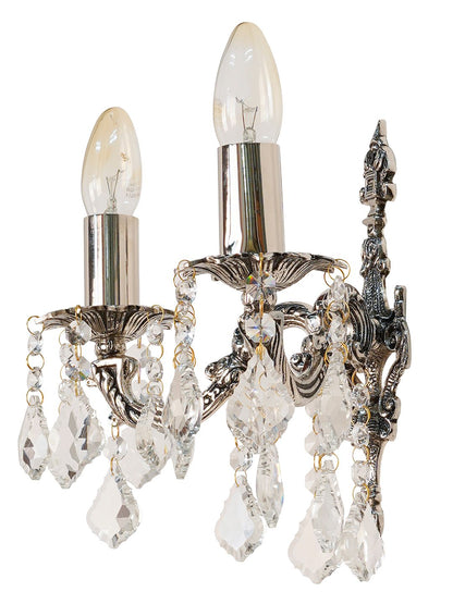 Silver Antique Crystal Brass 2-Light Wall Sconce – 33 cm